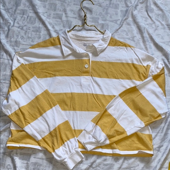 SO Yellow and White Polo Collar Crop Top - Picture 10 of 10
